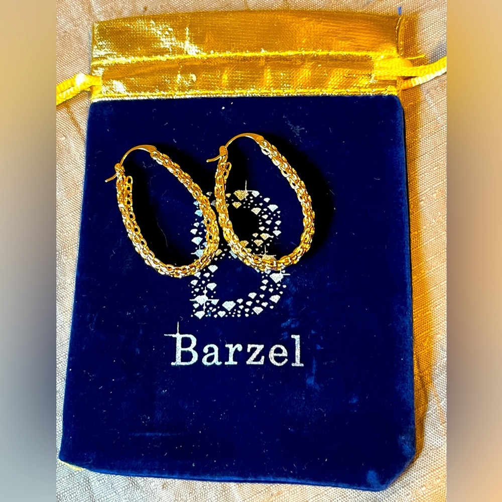 Barzel 18K Gold plated Mesh Braided Filigree Hoop Earrings New